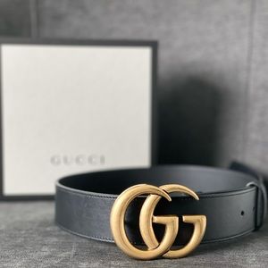 GUCCI Wide leather belt with Double G buckle